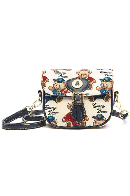 Cartoon Bear Print Sweet Lolita Crossbody Bag in Three Shades