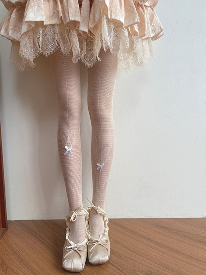 Nude Butterfly Pattern Hollow-out Tights /Lace Trim Socks