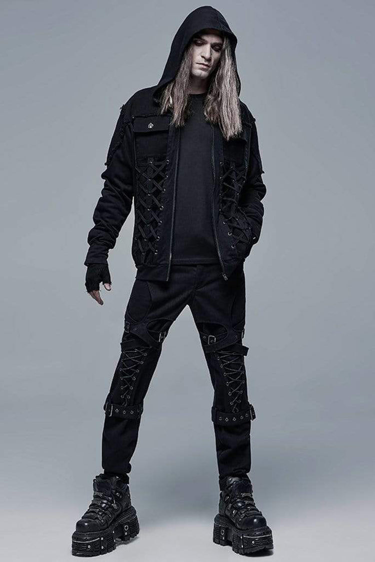 Lace-Up Front Long Sleeve Knit Hooded Jacket