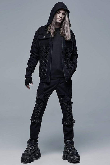 Lace-Up Front Long Sleeve Knit Hooded Jacket