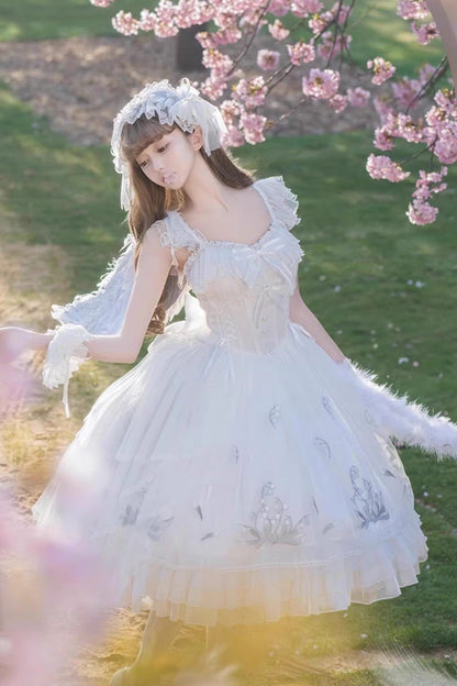 White Love Is Coming Multi-Layer Ruffle Bow JSK Dress