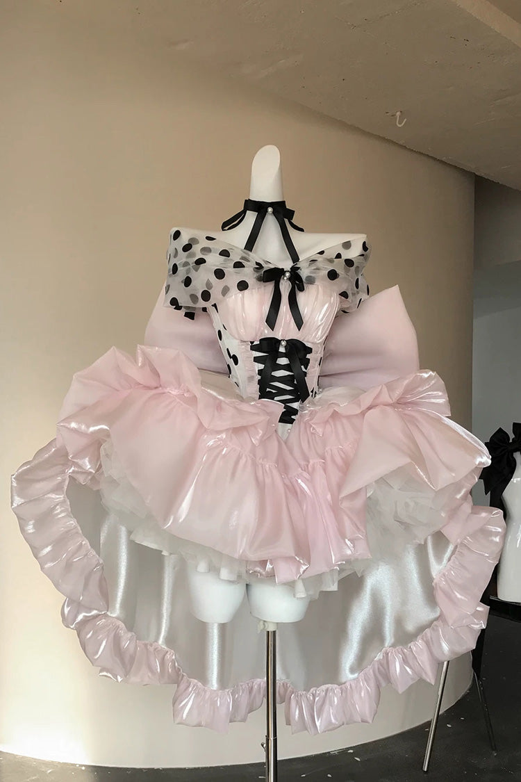 Rose Polka Coronation Sleeveless Printed Ruffle Bow Back Corset Lace Princess Gown