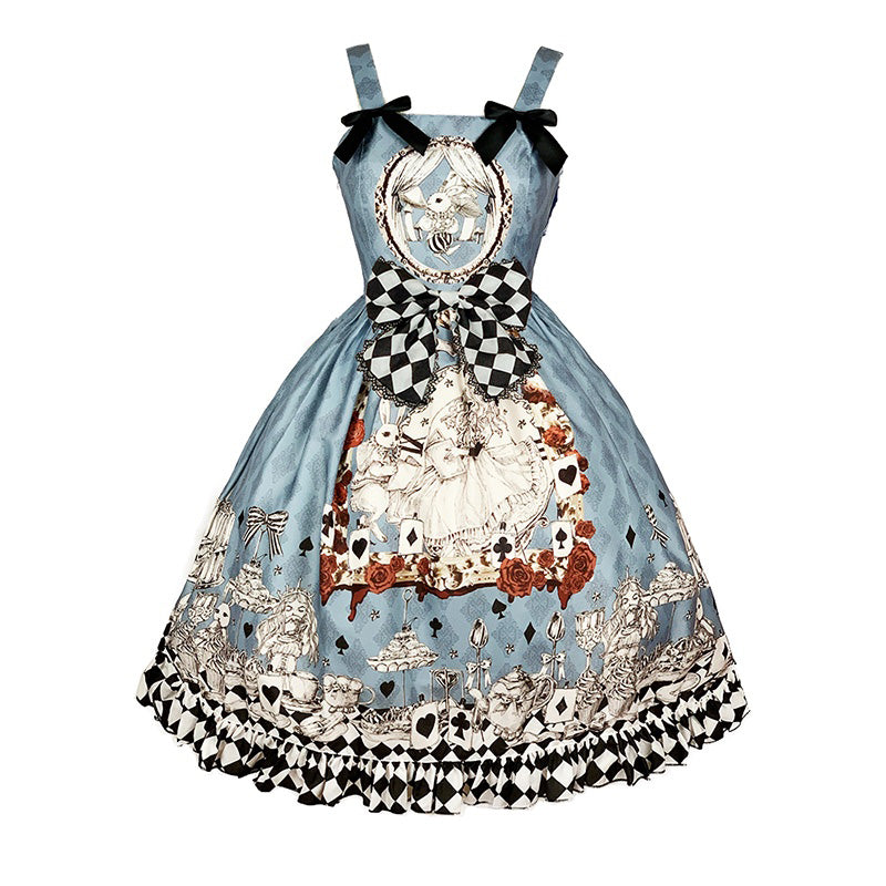 Robe Lolita à bretelles avec nœud et imprimé princesse