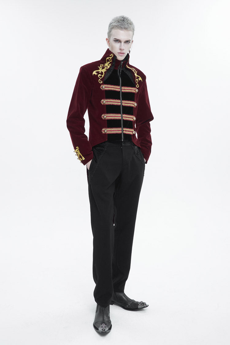 Crimson Totem Embroidered Swallowtail Men's Goth Coat