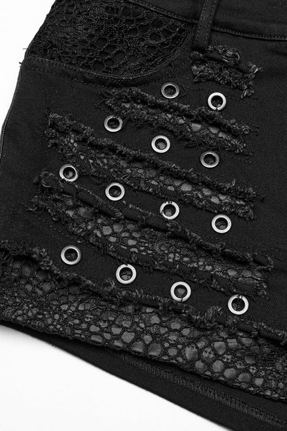 Distressed Punk Shorts with Mesh Panels