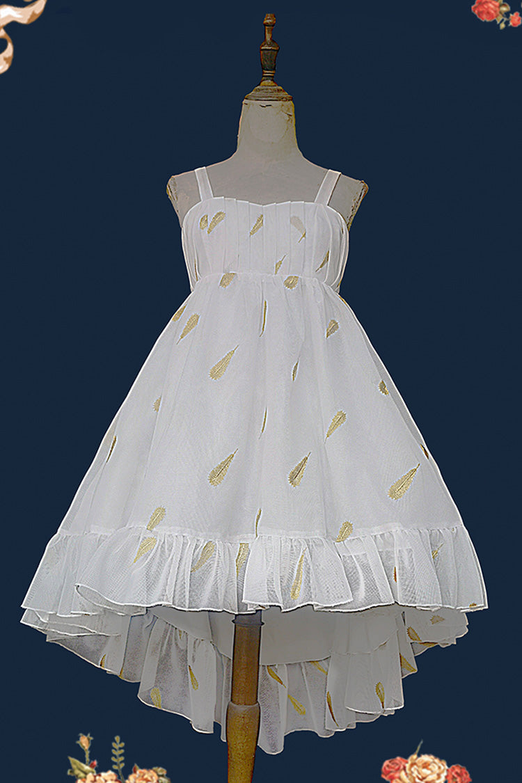 Feather Snowflake Embroidery Print Sleeveless Ruffle Bow Sweet JSK Dress