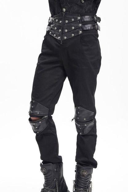 Men's Gothic Pants with Studs and Buckle-Up
