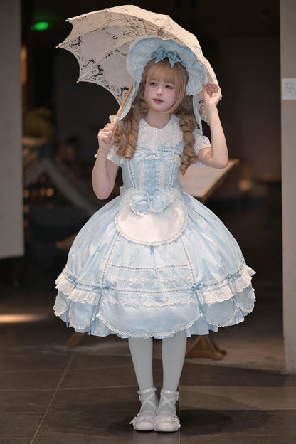 Cotton Sleeveless Lace-Trimmed Sweet JSK with Bow Details