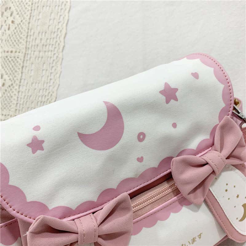 Moon Star Print Bunny Ears Bow Decor Crossbody Bag