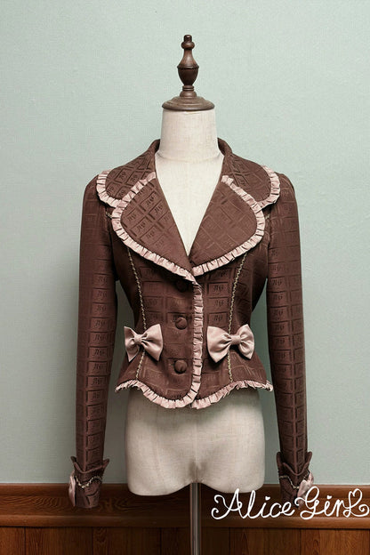 Brown Teddy Chocolate Bar Print Embroidered Bow Lace-Up Classic Lolita JSK Skirt
