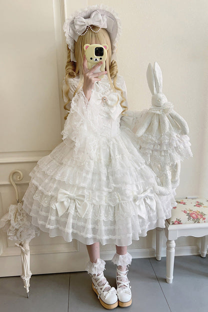 White Dream Prologue Doll Multi-Layered Bow Lace Dress