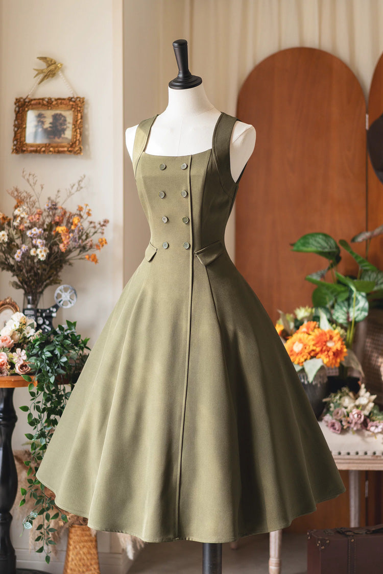 Emerald Misty Shirt Forest Square Collar Sleeveless Ruffled British Vintage Elegant Lolita JSK