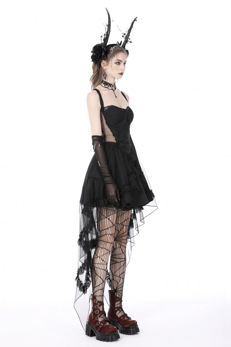 Layered Swallowtail Gothic Wedding Dress with Lace-Up - NoirEdge