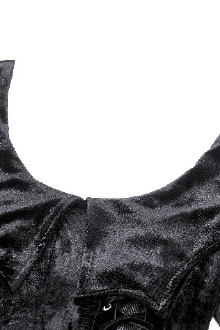 Coal Eyelet Side Slit Gothic Maxi Gown with Long Sleeves