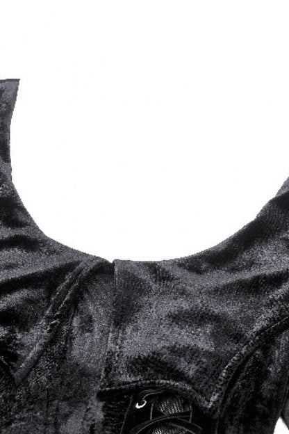 Coal Eyelet Side Slit Gothic Maxi Gown with Long Sleeves
