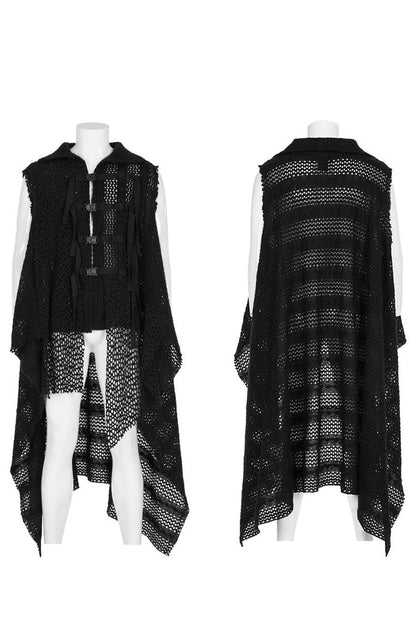 Webbing Buckle Asymmetric Hem Black Gothic Vest for Men