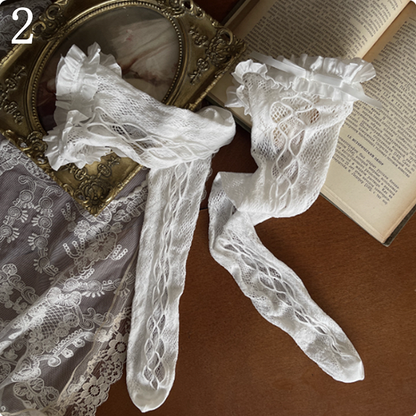 White Leg Warmers /Lace Cut-out Design Overknee Stockings/Leg Chain