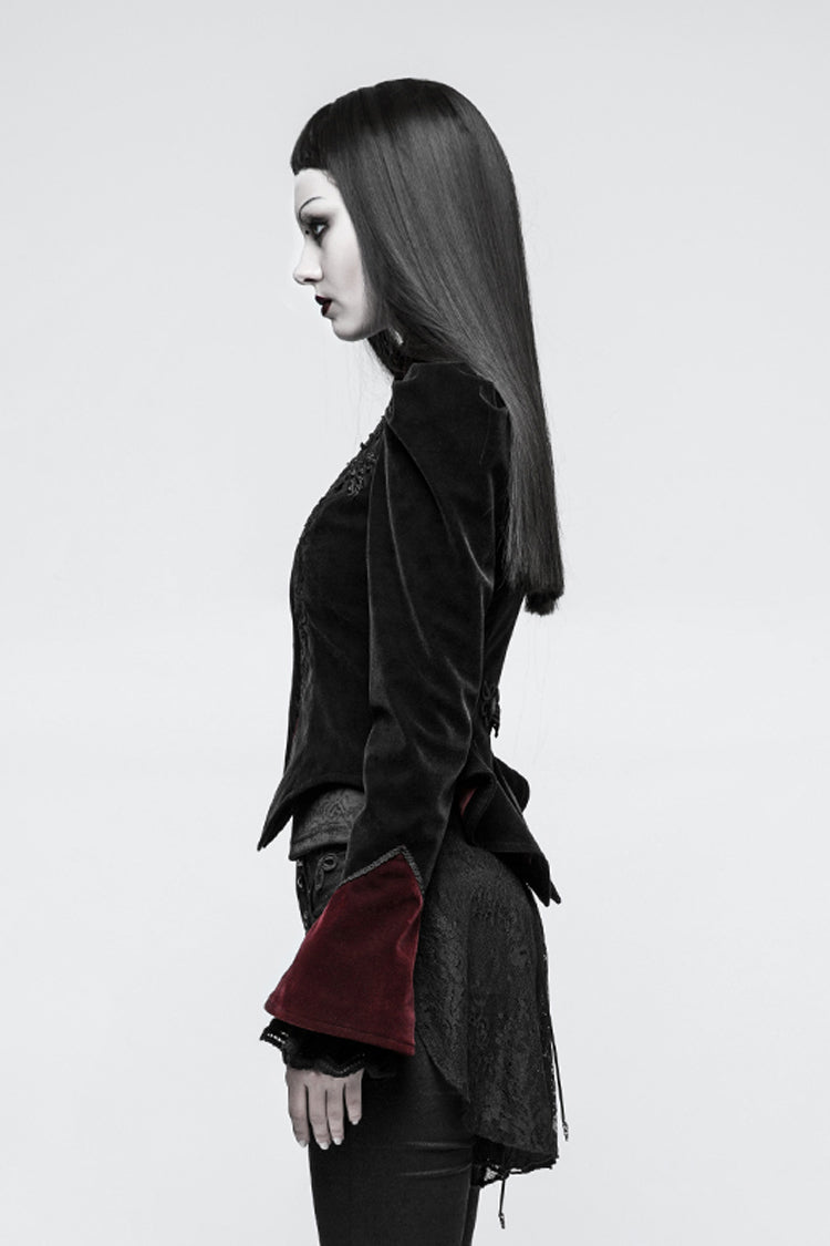 Gothic Jacket for Her with 3D Floral Decoration and Stand Collar