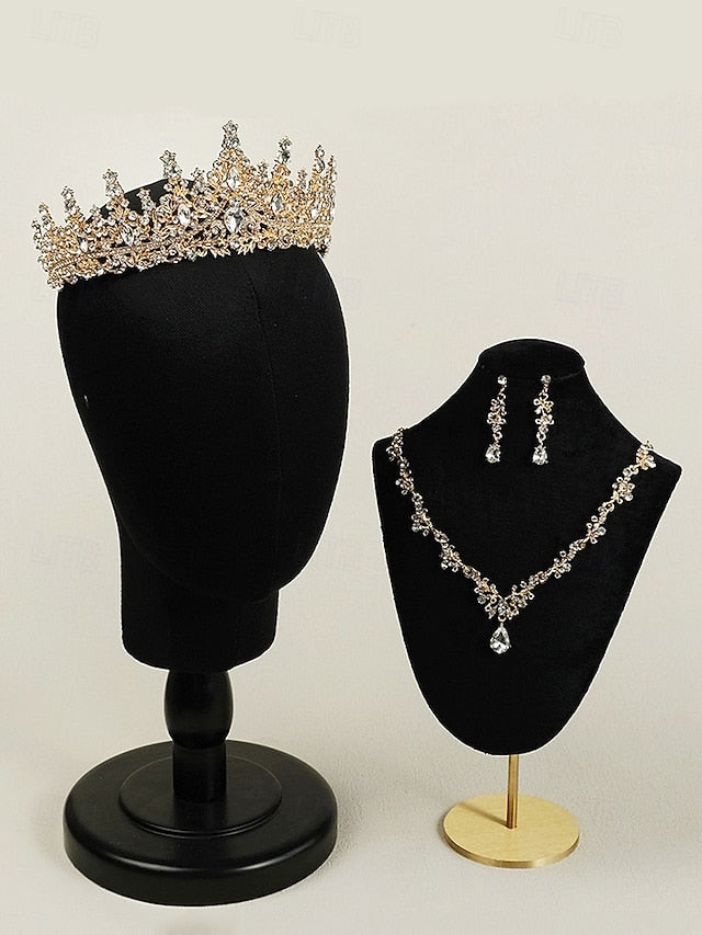 Necklace Set and Tiara Gold-Plated Diamond Crown – Sparkling