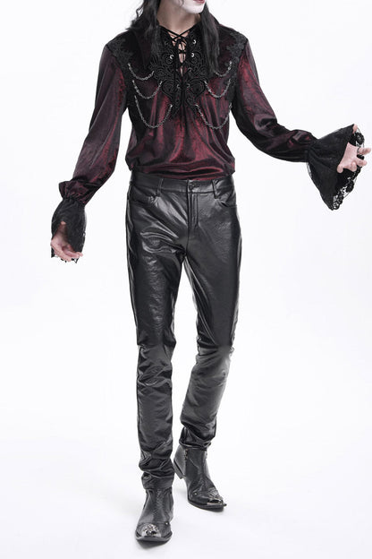 Gothic Men's Trousers with Faux Leather Button Detail