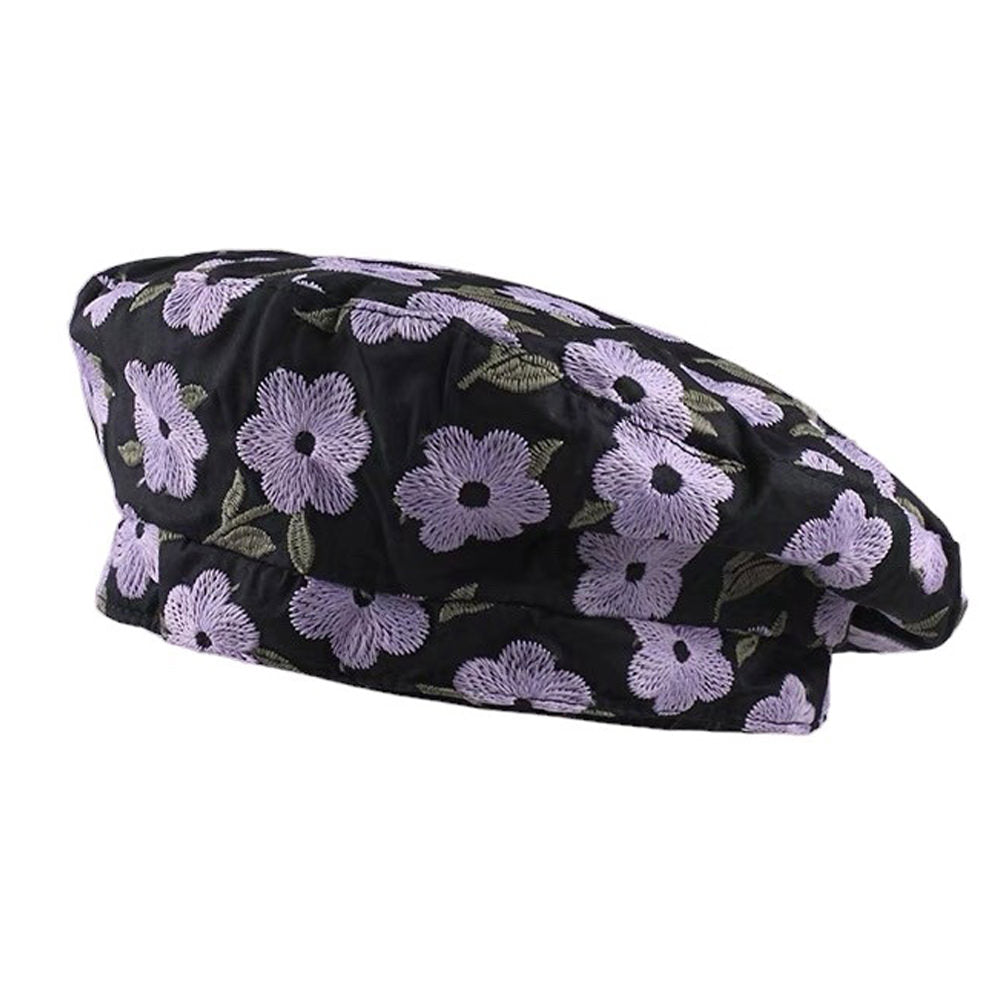 Sweet Floral Embroidery Beret Hat