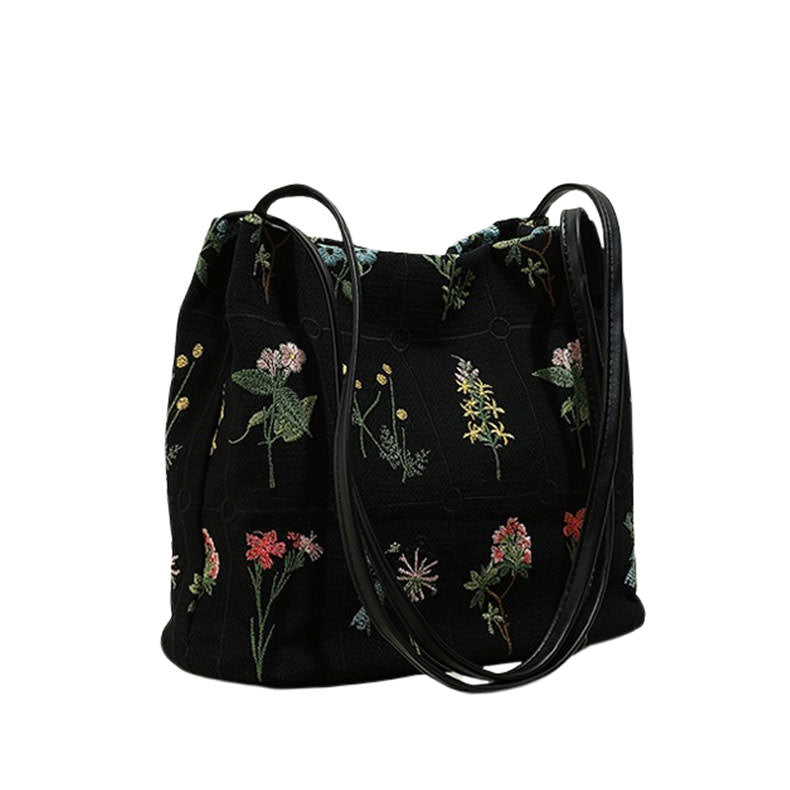 Mini sac brodé avec fleurs et plantes