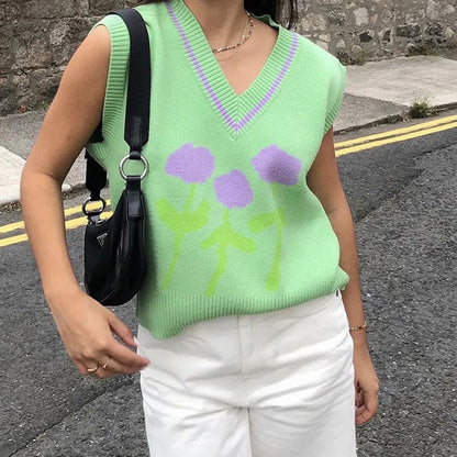 Flowers Knit Vest - Vest
