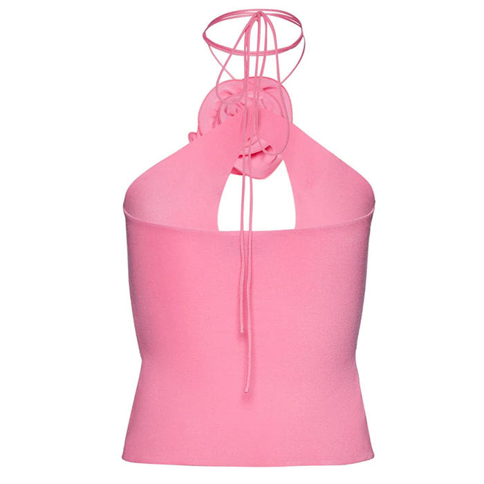 Chic Pink Rose Halter Top