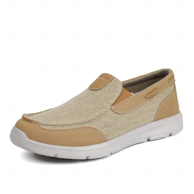 Men's Beige Canvas Slip-On Loafers – Lightweight