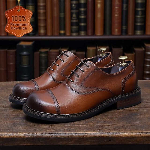Toe Oxford Genuine Men's First Shoes- Leather Dress Cap
