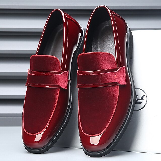 Men's Sleek – Leather Loafers Faux Design Red Velvet with