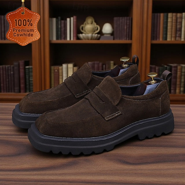 -Classic Cowhide Leather Suede Business Loafers Men's