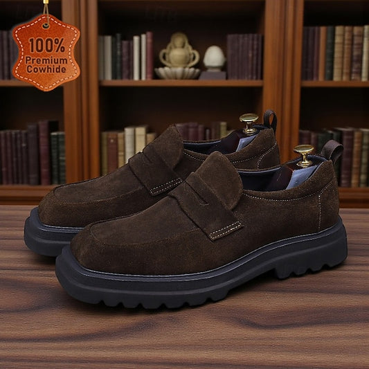 -Classic Cowhide Leather Suede Business Loafers Men's