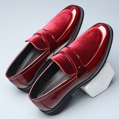 Men's Sleek – Leather Loafers Faux Design Red Velvet with