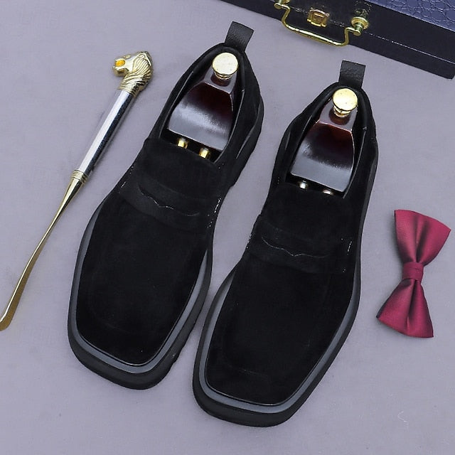 -Classic Cowhide Leather Suede Business Loafers Men's