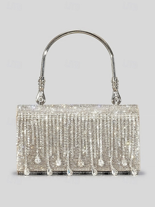 Crystal Handbag Women's with Silver Evening Elegant Chain