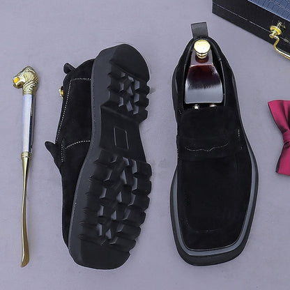 -Classic Cowhide Leather Suede Business Loafers Men's