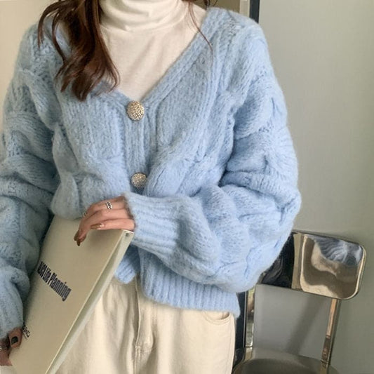 Fuzzy Soft Cropped Cardigan - Cardigan