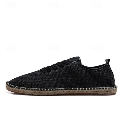 Men's Beige Canvas Lace-Up Espadrille Shoes with Jute Rope