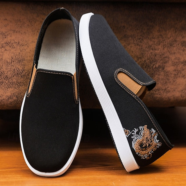 Men's Embroidered Canvas Slip-On Shoes – Casual and