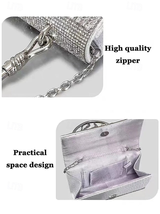 Crystal Handbag Women's with Silver Evening Elegant Chain