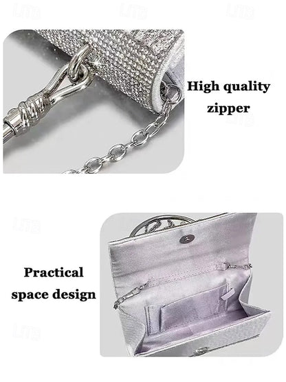 Crystal Handbag Women's with Silver Evening Elegant Chain