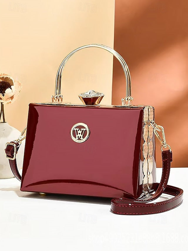 Leather Gold with Handbag Women's Evening Burgundy Patent