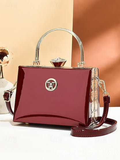 Leather Gold with Handbag Women's Evening Burgundy Patent