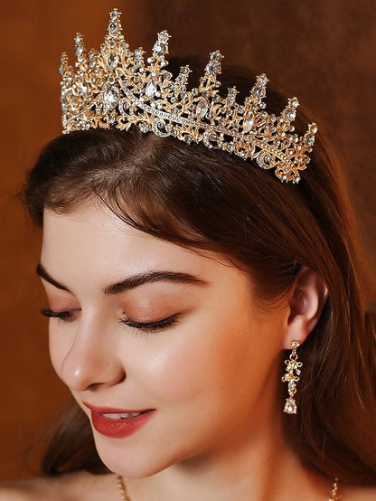 Necklace Set and Tiara Gold-Plated Diamond Crown – Sparkling