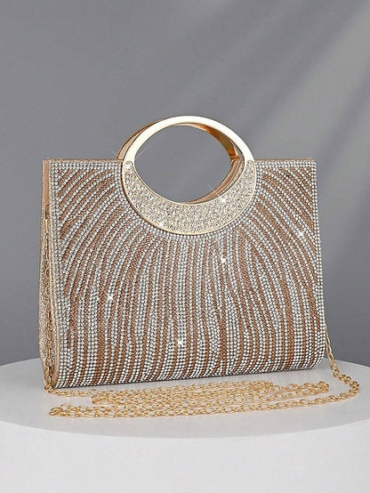 with – Round Handle Rhinestone Bag Women's Clutch Evening