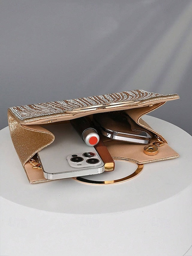 with – Round Handle Rhinestone Bag Women's Clutch Evening