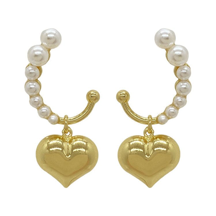 Golden Heart Pearl Earrings - Standart / Gold - earrings