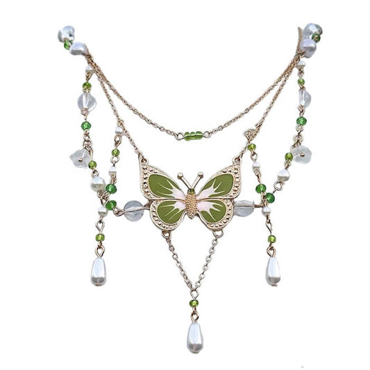 Collier à plusieurs niveaux esthétique avec papillon vert