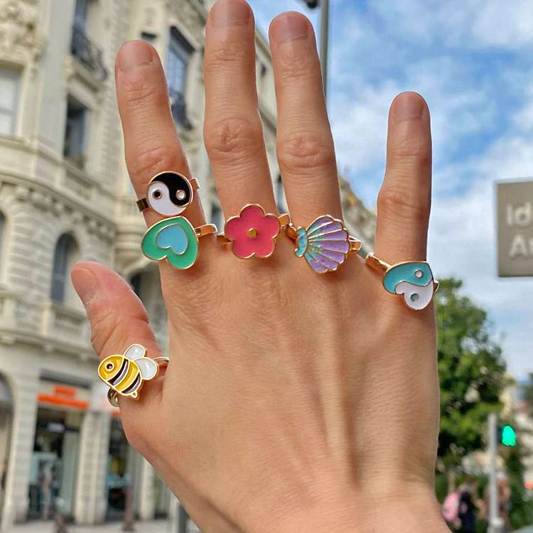 Bague d'anxiété en forme de cœur Yin Yang